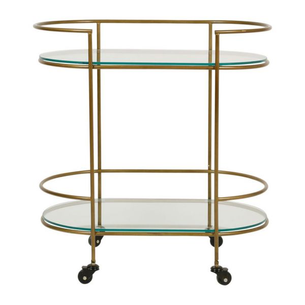 Столик сервировочный на колесиках, TROLLEY LARDECO GOLD 78X48.5XH82CM IRON+GLASS ,Cote Table ,Арт.: 37236