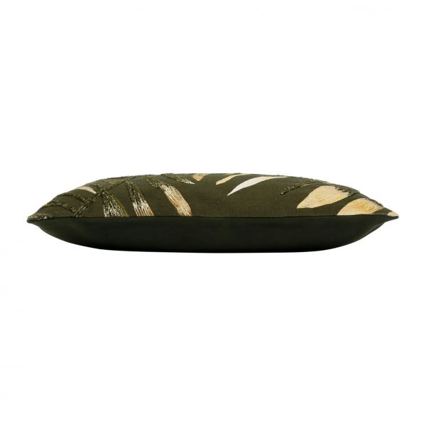 Подушка декоративная 50X30 см., черная с золотыми листьями, Бархат, Cote Table