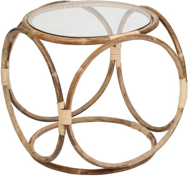 SIDE TABLE ROTIN NATURAL D37XH43CM RATTAN+GLASS