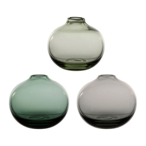 VASE X3 CYRIUS GREY+GREEN D9.5XH8CM GLASS