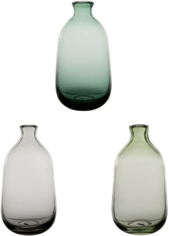 VASE X3 CYRIUS GREY+GREEN D8.5XH16CM GLASS