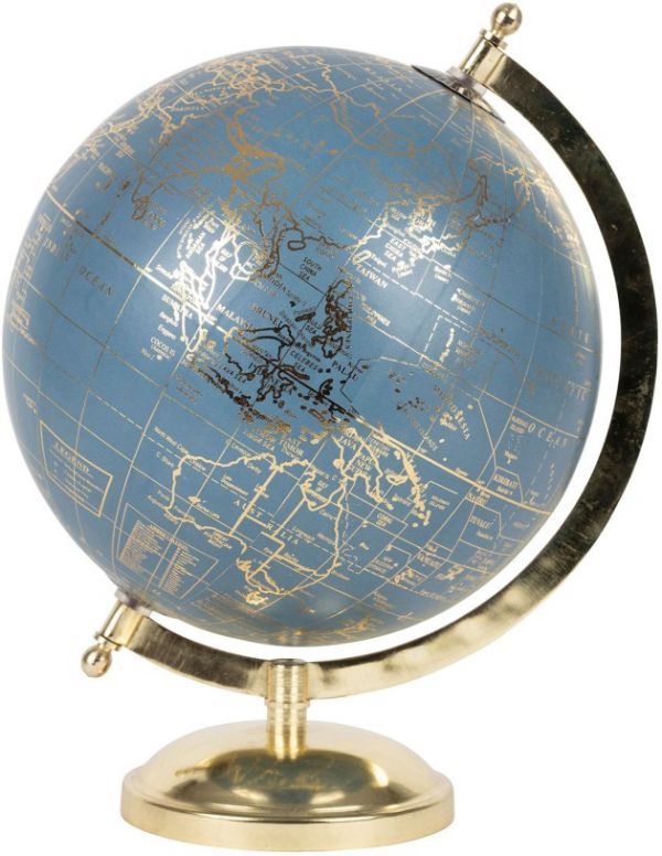 DECO GLOBE MAPPA BLUE+GOLD D10XH18CM PLASTIC+IRON