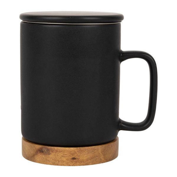 MATT MUG W/F NORDIKA BLACK 37.5CL STONEWARE+ACACIA