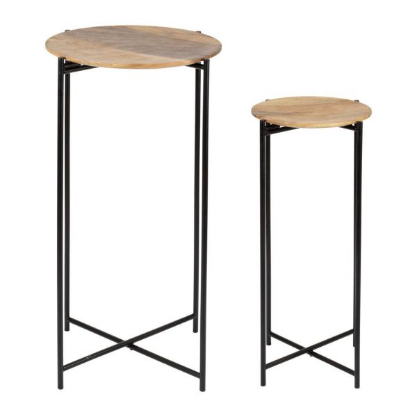 SIDE TABLE X2 HERVEA NAT+BLACK GM/PM IRON+MANGO