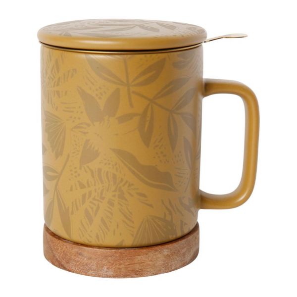 MUG W/F SOLOR OCHRE 35CL STONEWARE+ACACIA+STEEL