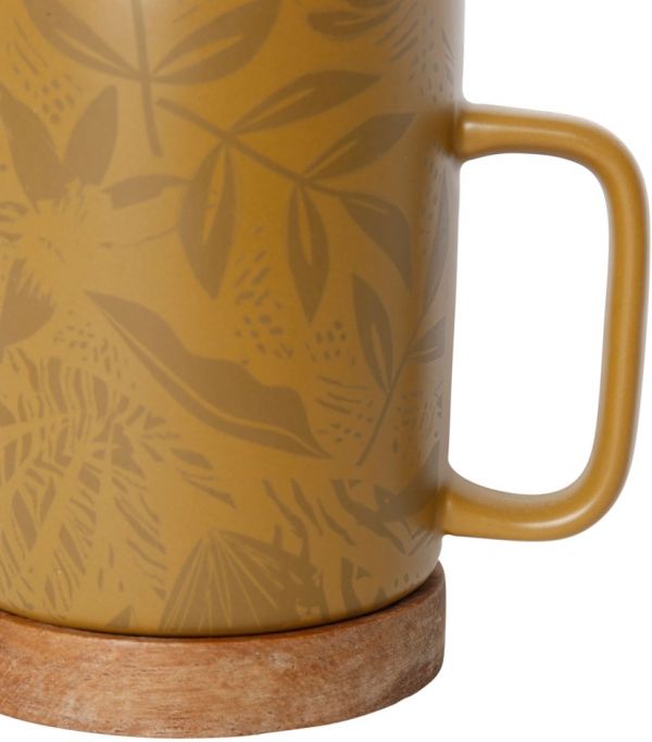 MUG W/F SOLOR OCHRE 35CL STONEWARE+ACACIA+STEEL