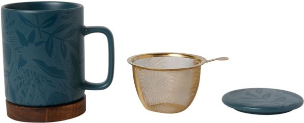 MUG W/F SOLOR EMERALD 35CL STONEWARE+ACACIA+STEEL