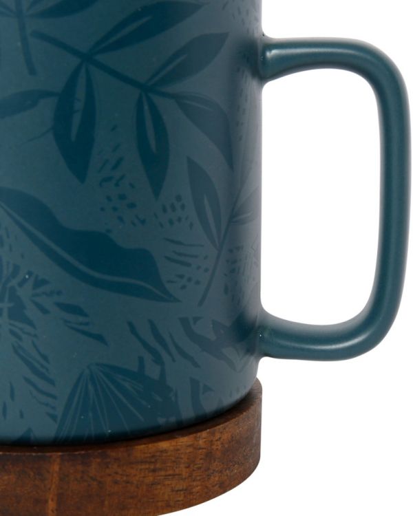 MUG W/F SOLOR EMERALD 35CL STONEWARE+ACACIA+STEEL