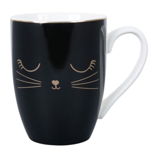 MUG GIFT BOX MIAOU BLACK+GOLD 35CL PORCELAIN