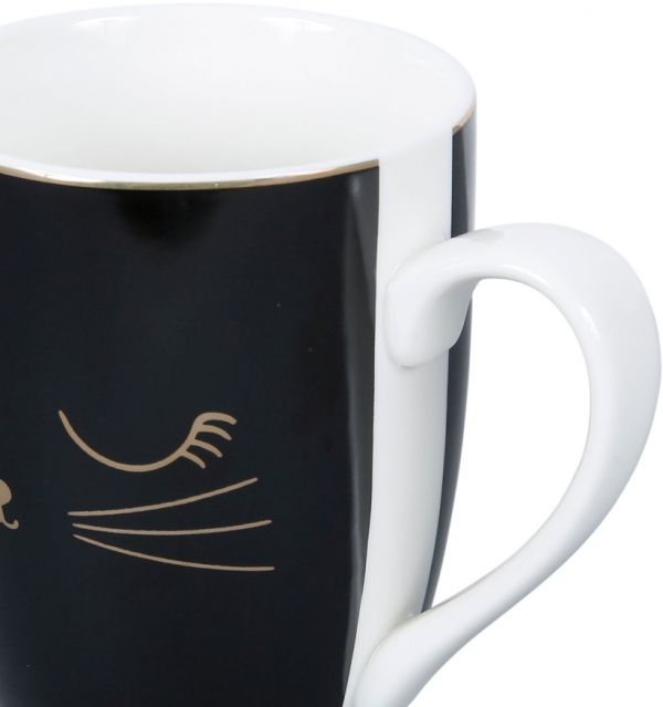 MUG GIFT BOX MIAOU BLACK+GOLD 35CL PORCELAIN