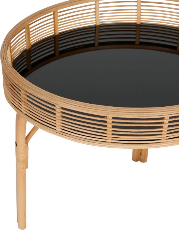 Кофейный столик SOLOR натуральный черный D55H48 бамбук, ротанг
