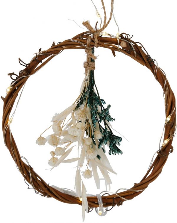 HANGING DECO 10L WREATH LIMONIUM EMERLD D25 RATTAN