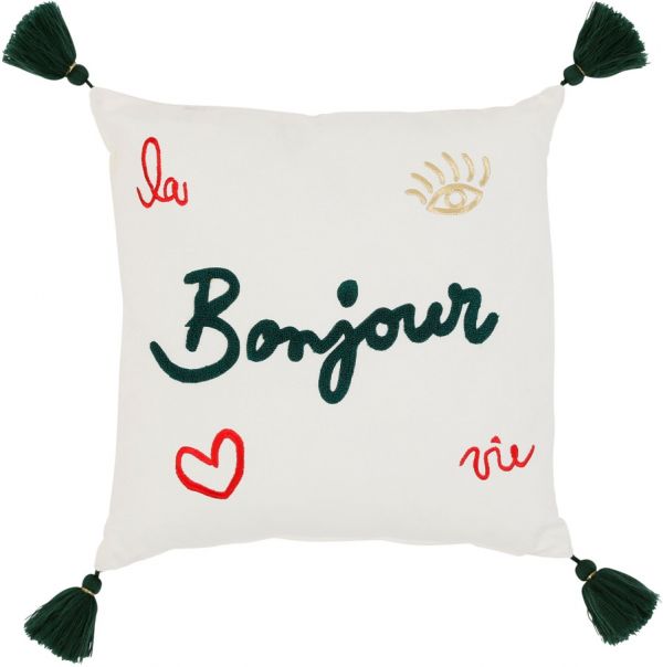 EMBROIDERED CUSHION COVER AMORE WHITE 45X45 COTTON