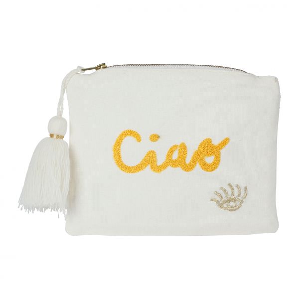 EMBROIDERED SMALL BAG CIAO AMORE WHIT 18X14 COTTON