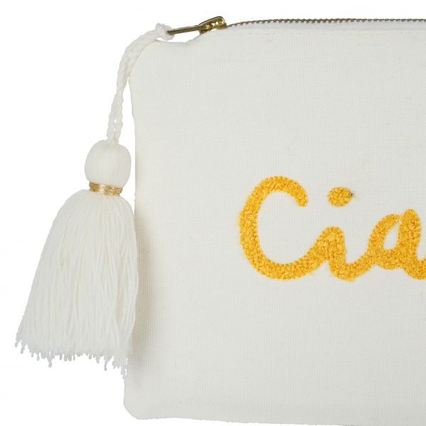 EMBROIDERED SMALL BAG CIAO AMORE WHIT 18X14 COTTON