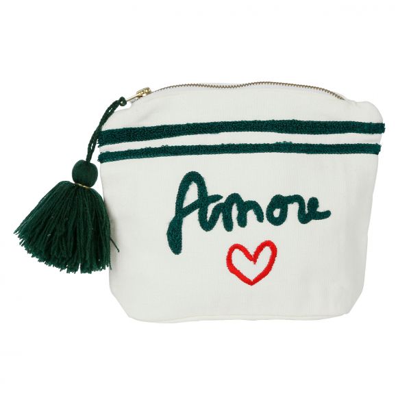 EMBROIDERED SMALL BAG AMORE OWHITE 20X15CM COTTON
