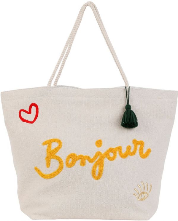 EMBROIDERED BAG BONJOUR AMORE WHIT 55X21X40 COTTON