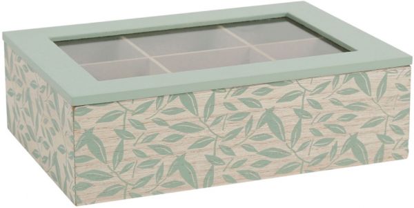 TEA BAG BOX 6C RET-SUMMER GREEN 23X16XH7 MDF+GLASS