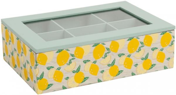 TEA BAG BOX 6C RET-SUMMER YELLOW+GREEN 23X16H7 MDF