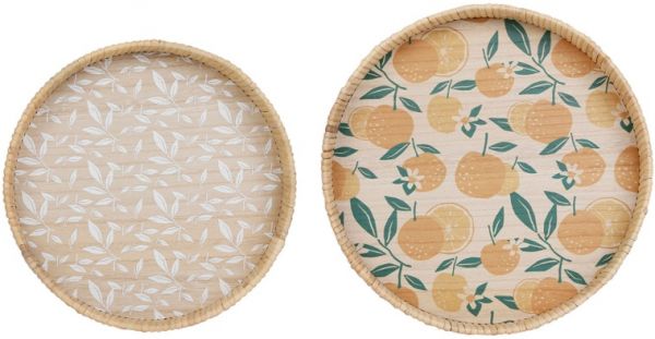 TRAY X2 RET-SUMMER YELLOW+WHITE D35/30 RATTAN+MDF