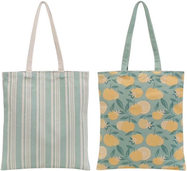 TOTE BAG X2 RETRO SUMMER YELLOW+GREEN 38X42 COTTON