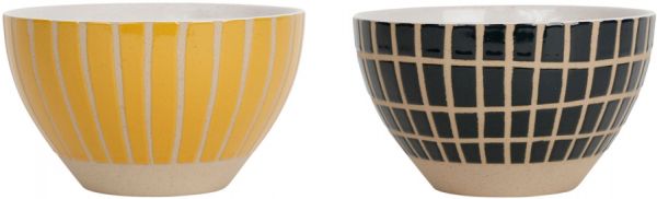 BOWL X2 COURBA PETROL BLUE+YELLOW 65CL- STONEWARE