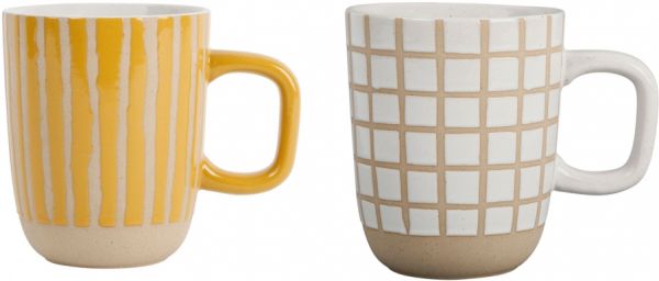 MUG X2 COURBA YELLOW+WHITE 40CL-D9XH11CM STONEWARE