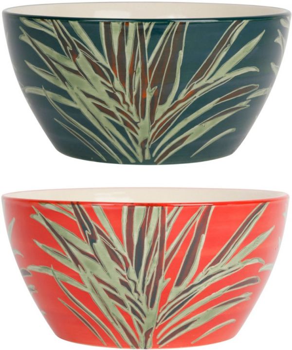 SALAD BOWL X2 TROPICART RED+EMER D23H11 STONEWARE