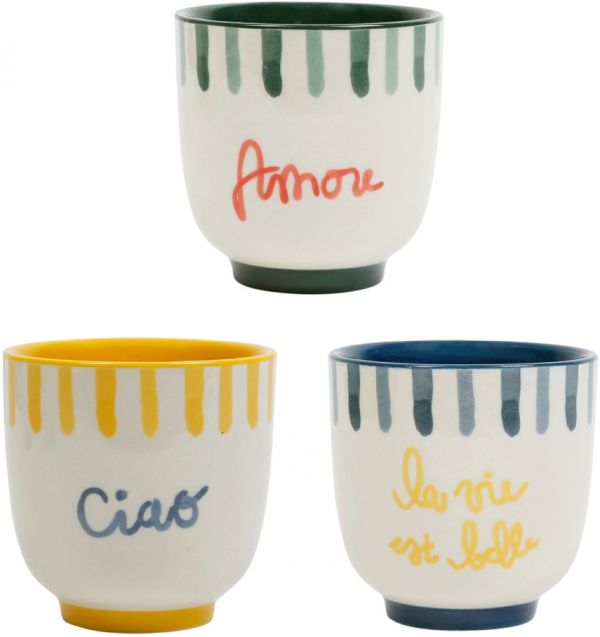 TUMBLER X3 AMORE YELLOW+BLUE+RED 15CL STONEWARE