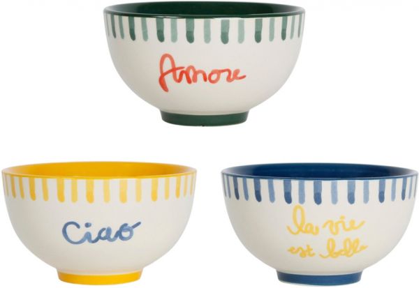 BOWL X3 AMORE YELLOW+BLUE+RED 30CL STONEWARE