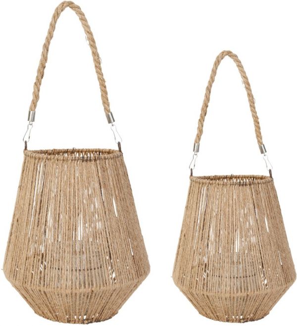 LANTERN X2 CORDE NT D30H37+D17.5H20 JUTE+IRON+GLAS