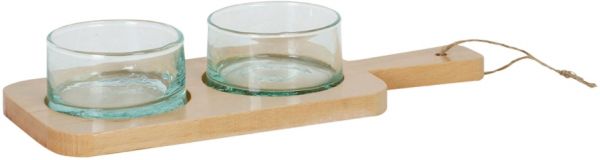 CER BOWL X2+CUTTING BOARD BORDE 26X10 GLASS+BEECH