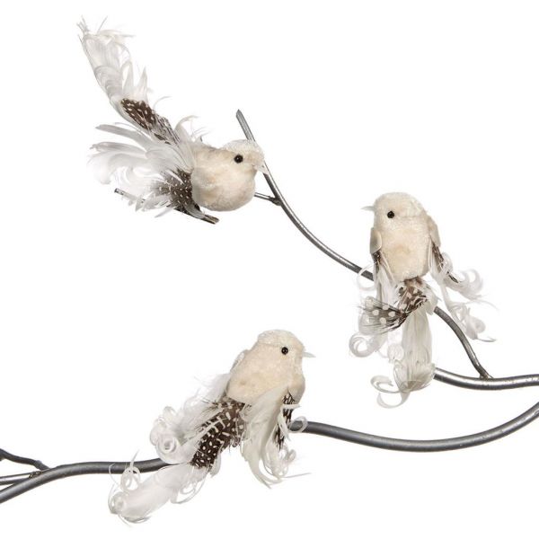 Птички на клипсе белый с коричневым 14 см в ассортименте (цена за шт) GOODWILL